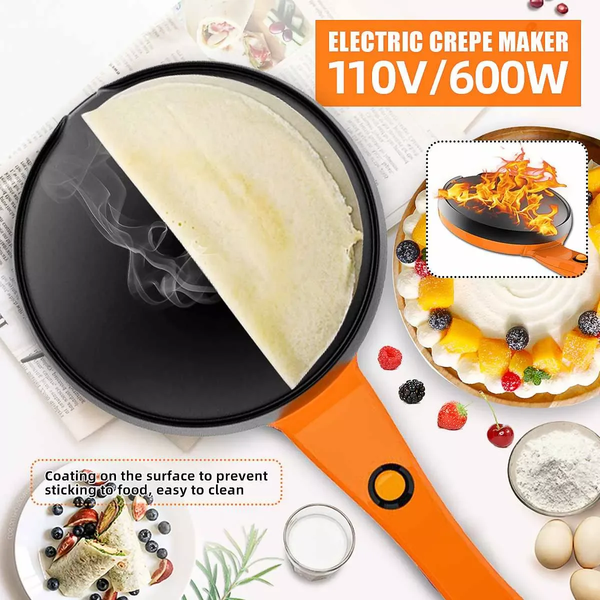 

18cm 110V Crepe Maker Pizza Pancake Machine Non-Stick Griddle Baking Pan Cake Machine Kitchen Appliance Cooking Tools