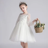 kids girls dress children bridesmaid elegant dress lantern sleeve embroidery pageant formal party dress ball gown 4 9t white