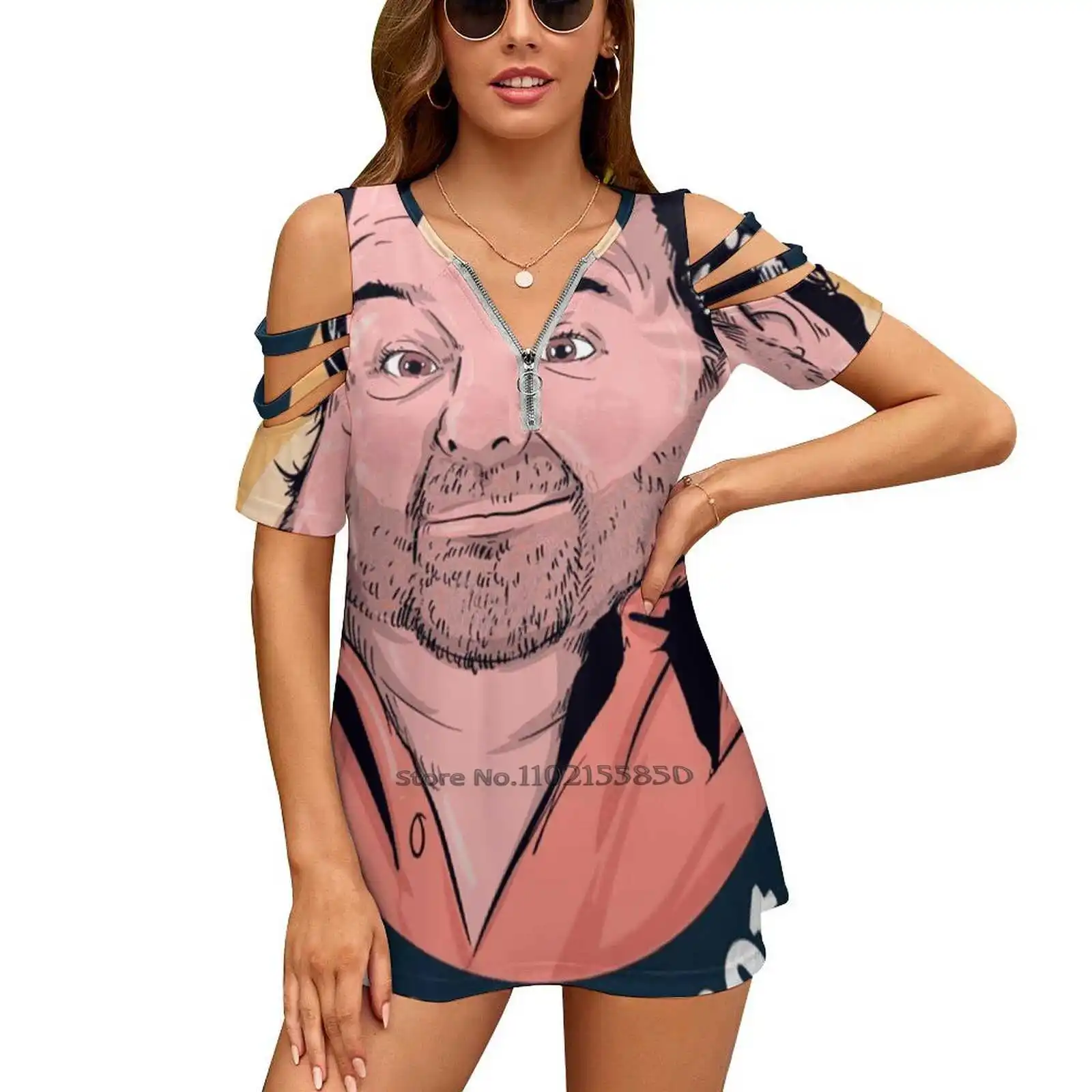 

Big Ed Women V Neck T-Shirt Casual Sexy T Shirts Hollow Out Zipper Pullover Top 90 Day Fiancé Ed Rose Reality 90 Day Fiance Y2K