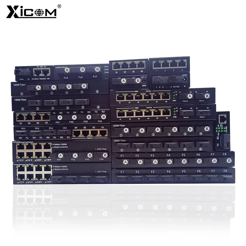 1 Pcs 10/100M 20KM 2 Fiber Optic Ports 4 RJ45 Port Media Converter 1310nm/1550nm&1310nm Single Mode SC Fiber Optical Transceiver