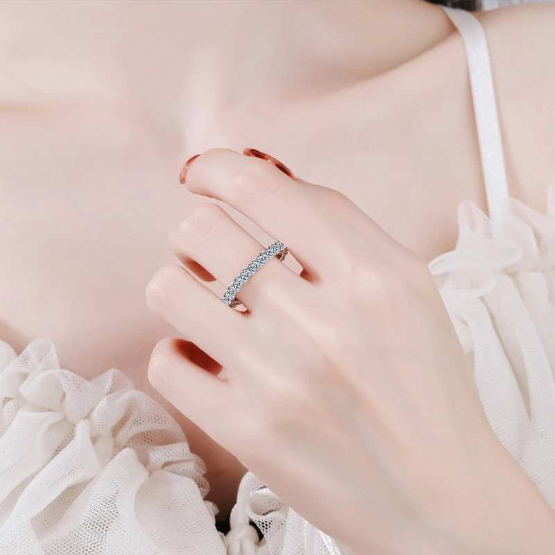 Фото ALITREE 5 мм 7ct D цветной Муассанит кольцо 925 серебро обручальное кольцо Вечность Обручальное кольцо для женщин №5