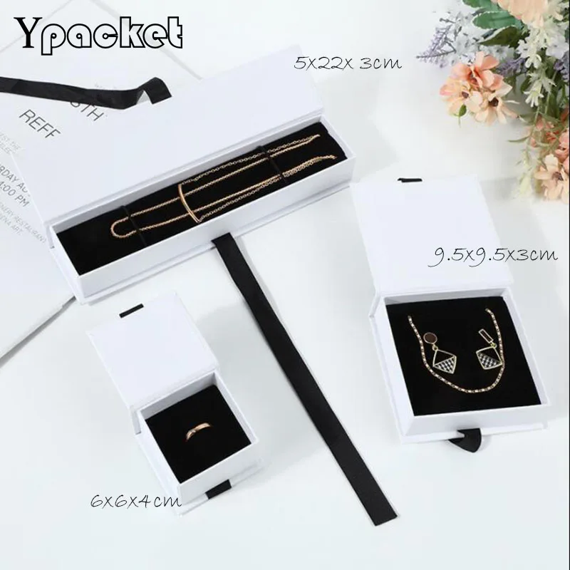 

Fashion Ribbon Gift Box Square Jewelry Organizer Shape Box Engagement Ring For Earrings Necklace Bracelet Display Case 20Pcs/Lot