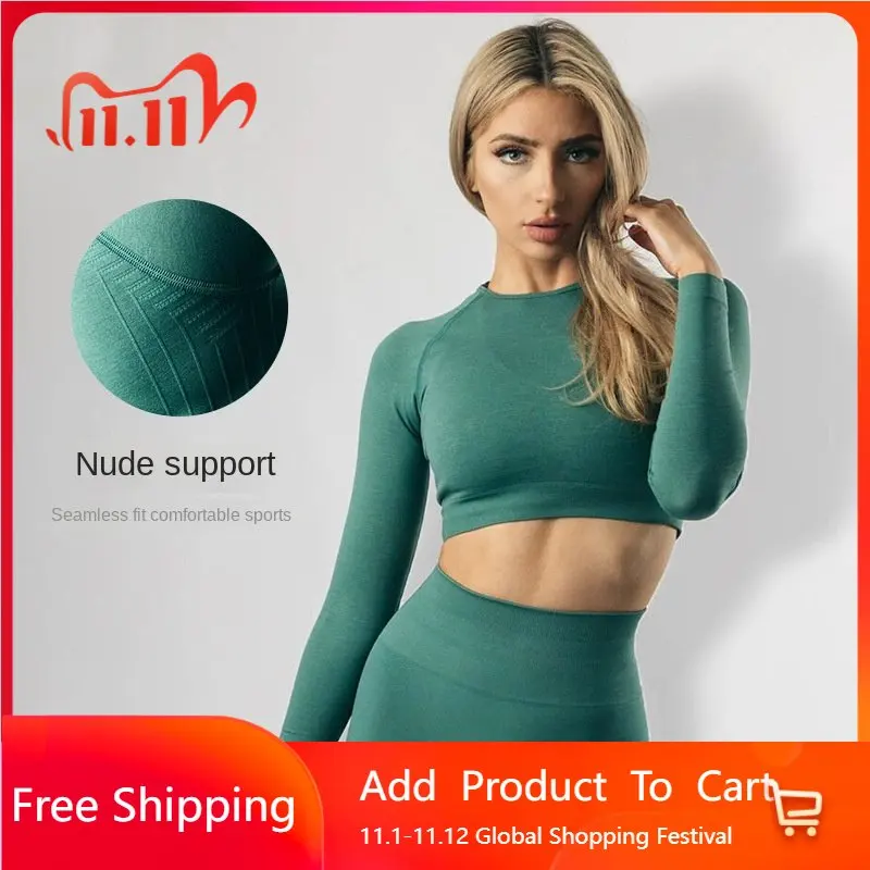 

Seamless Yoga Long Sleeve Top Tight Quick Drying Moisture Absorption High Waist Hip Lifting Yoga Pants Fitness Suit Women