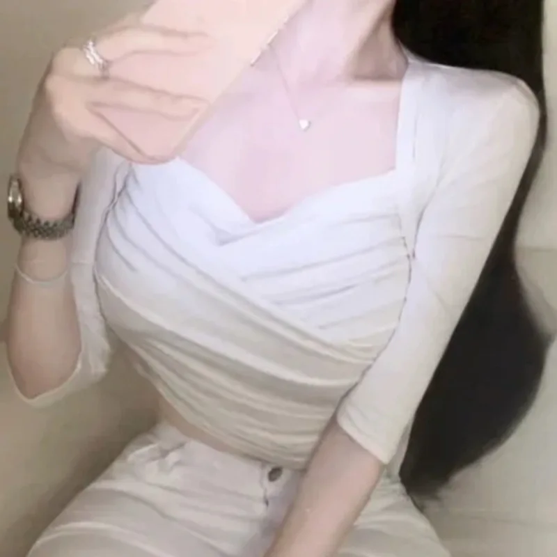 Эластичный удобный однотонный облегающий пикантный и модный плиссированный