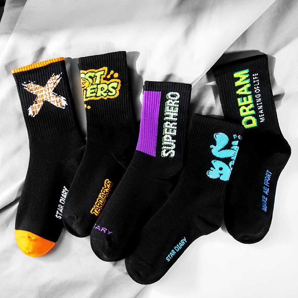 3Pairs Basketball Hip-Hop Happy Skateboard Socks Sports Crew Funny Cartoon Pattern Socks Men Fashion Harajuku Unisex Fun Socks