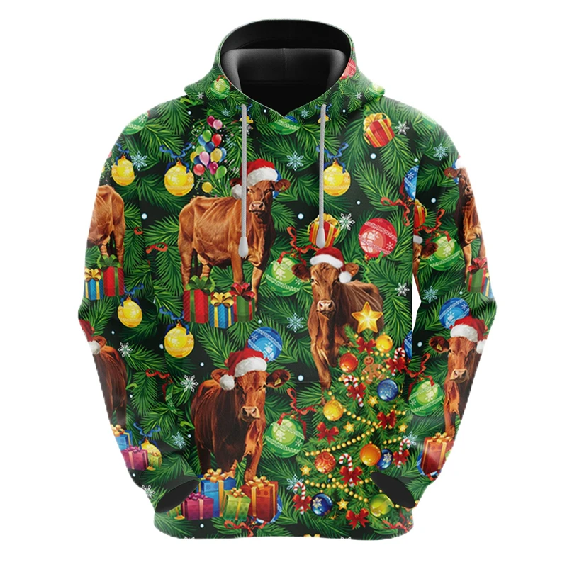 Мужская рождественская толстовка с капюшоном в виде коровы модные забавные