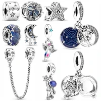 2022 luxury sterling silver star crescent moon silver astronaut charm fit original pandora bracelet necklace woman diy jewelry