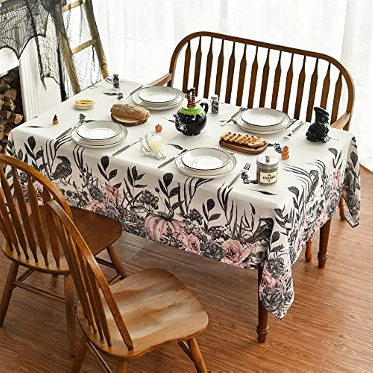 

Украшение на Хэллоуин Водонепроницаемая скатерть Череп Скелет Роза летучая мышь фотообложка вечерние ринки пикника ужина Декор