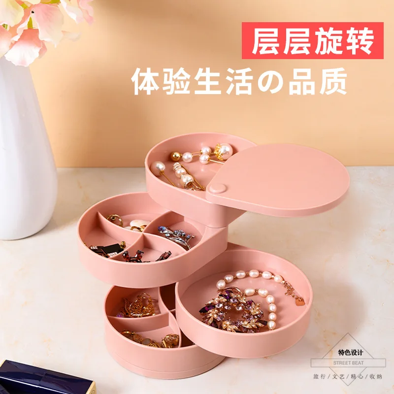 Fashion Jewelry Storage Box Rotatable 4-Layer Plastic Jewelry Storage Box Necklace Earrings Ring Display Rack Gift for Women