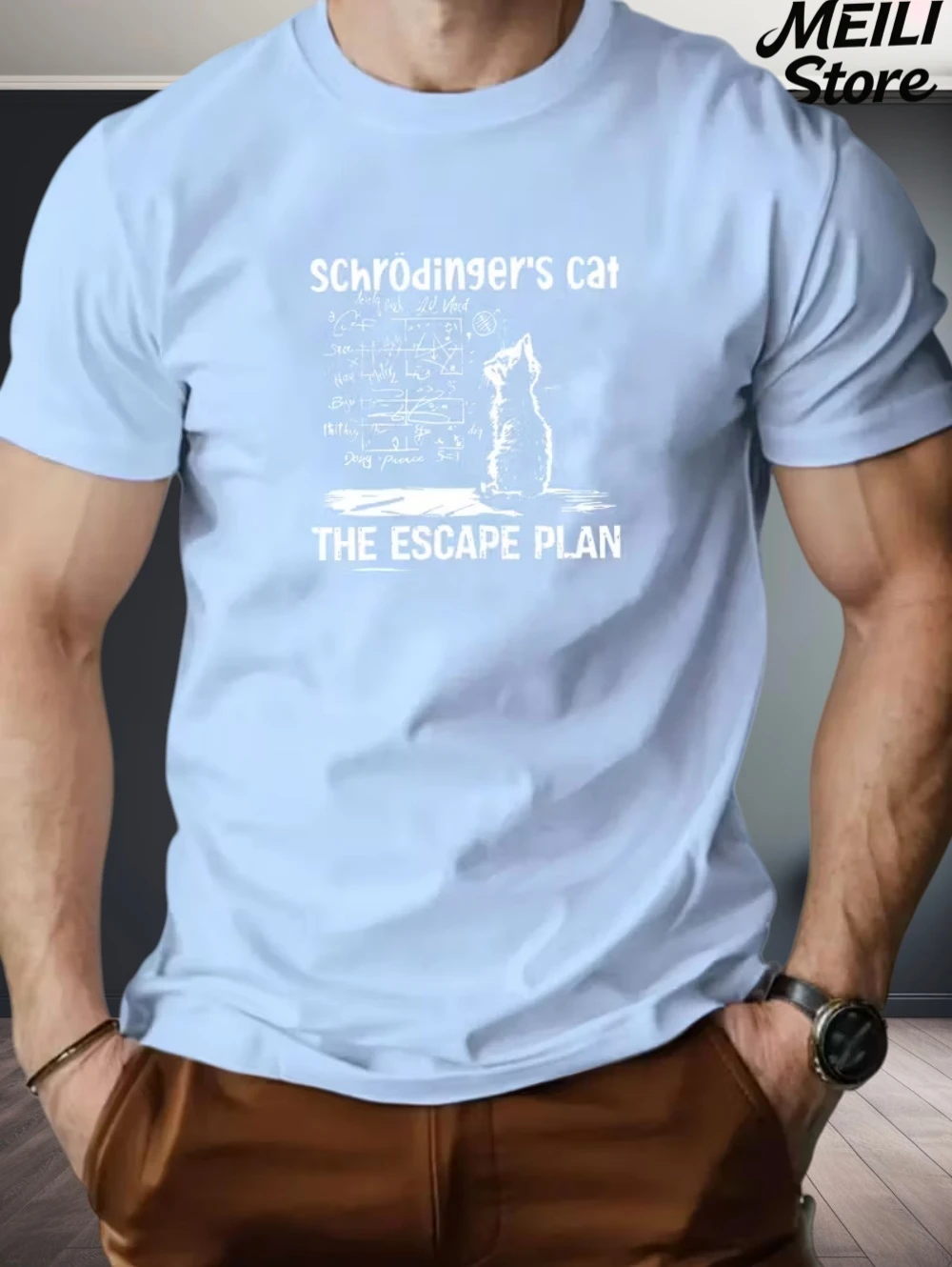 Фото Schrodinger Cat Design Мужская футболка Летняя повседневная забавная свободная модная футболка с 3D принтом большого размера для любителей науки Повседневная мужская одежда №2