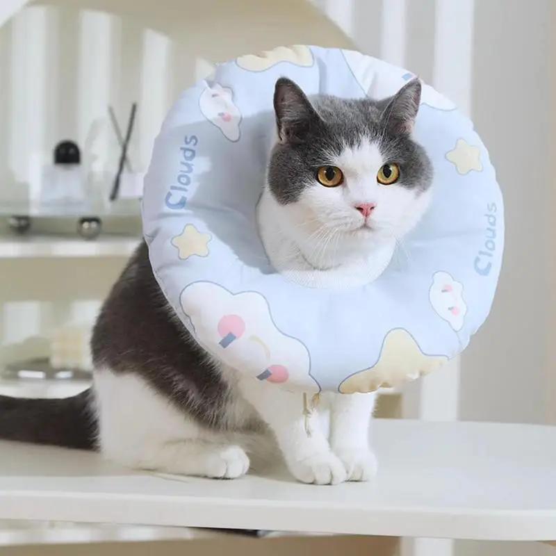 

Adjustable Cat Cone Collar Soft Cute Cartoon Donut Pet Recovery Collar For Cats After Surgerys Wound Healing Protective Pet Neck
