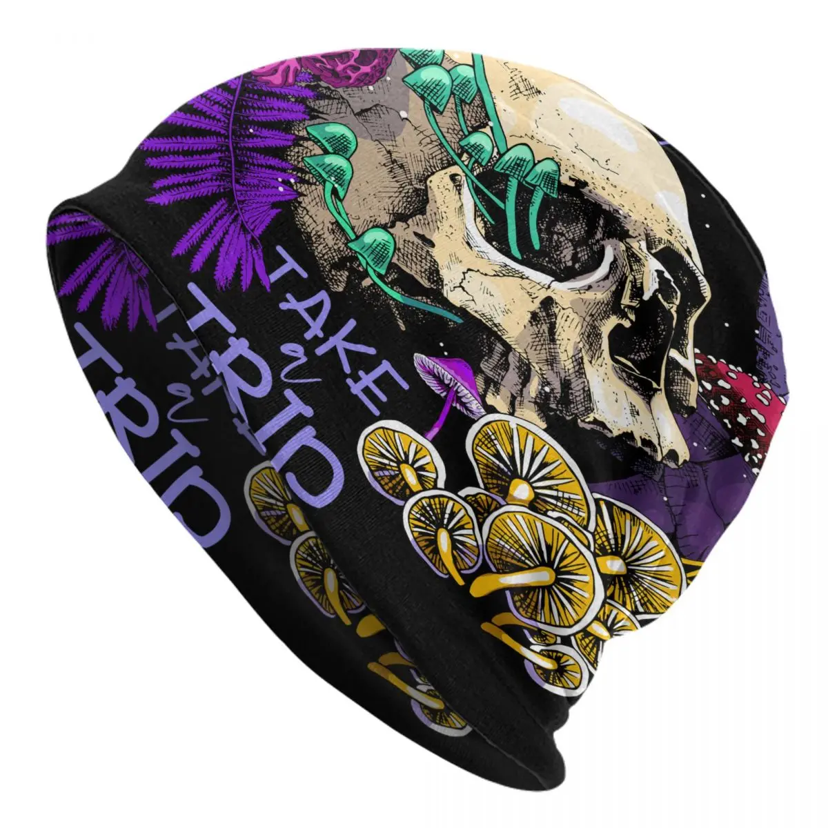 

Bonnet Hat for Men And Women Magic Psychedelic Mushrooms And Skulls Knitted Beanies Soft Turban Hat Hip Hop Beanie