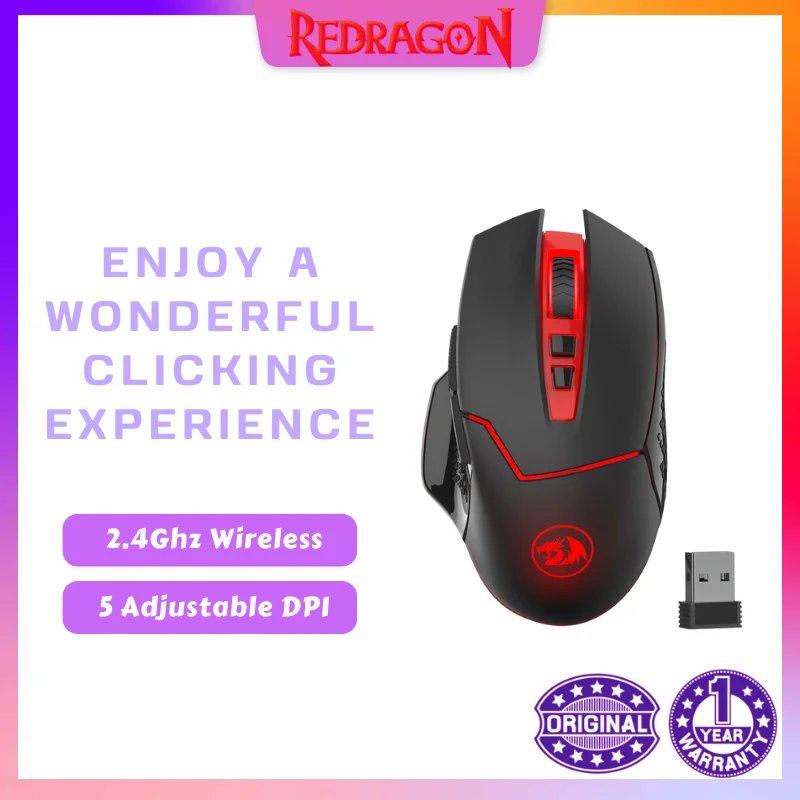 Игровая мышь Redragon M690-1 беспроводная Регулируемая с 8 кнопками 2400DPI 2 4 ГГц для MMO Pro