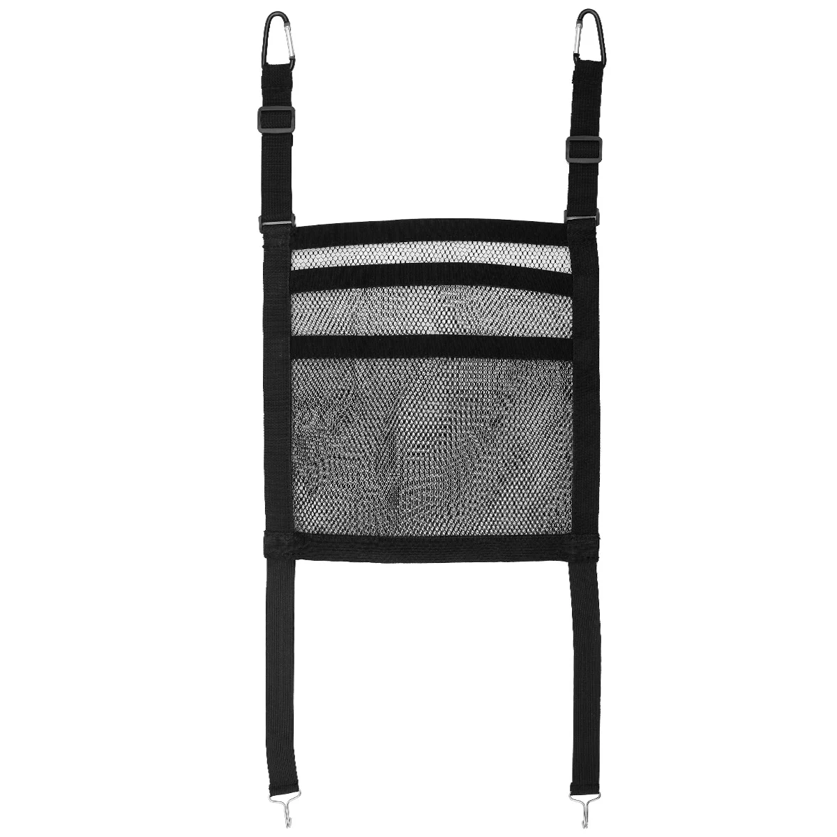 

3-Layer Car Mesh Organizer with 2 Pockets Durable Seat Back Net Bag with Buckle and Metal Hook 30CM