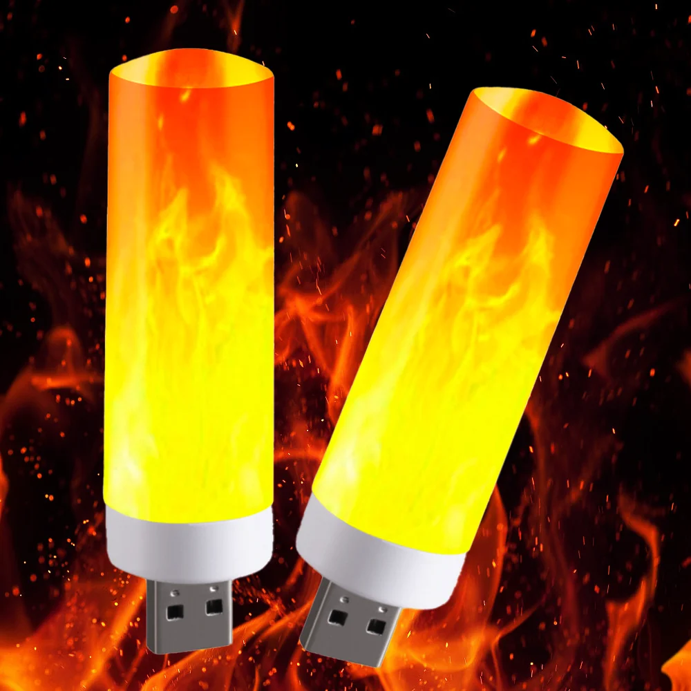 Фото Светодиодные лампы с USB-разъемом для создания атмосферы, креативные мерцающие лампы с пламенем, маленькая лампа-книжка с эффектом, светильник с внешним аккумулятором, ночсветильник для кемпинга №1