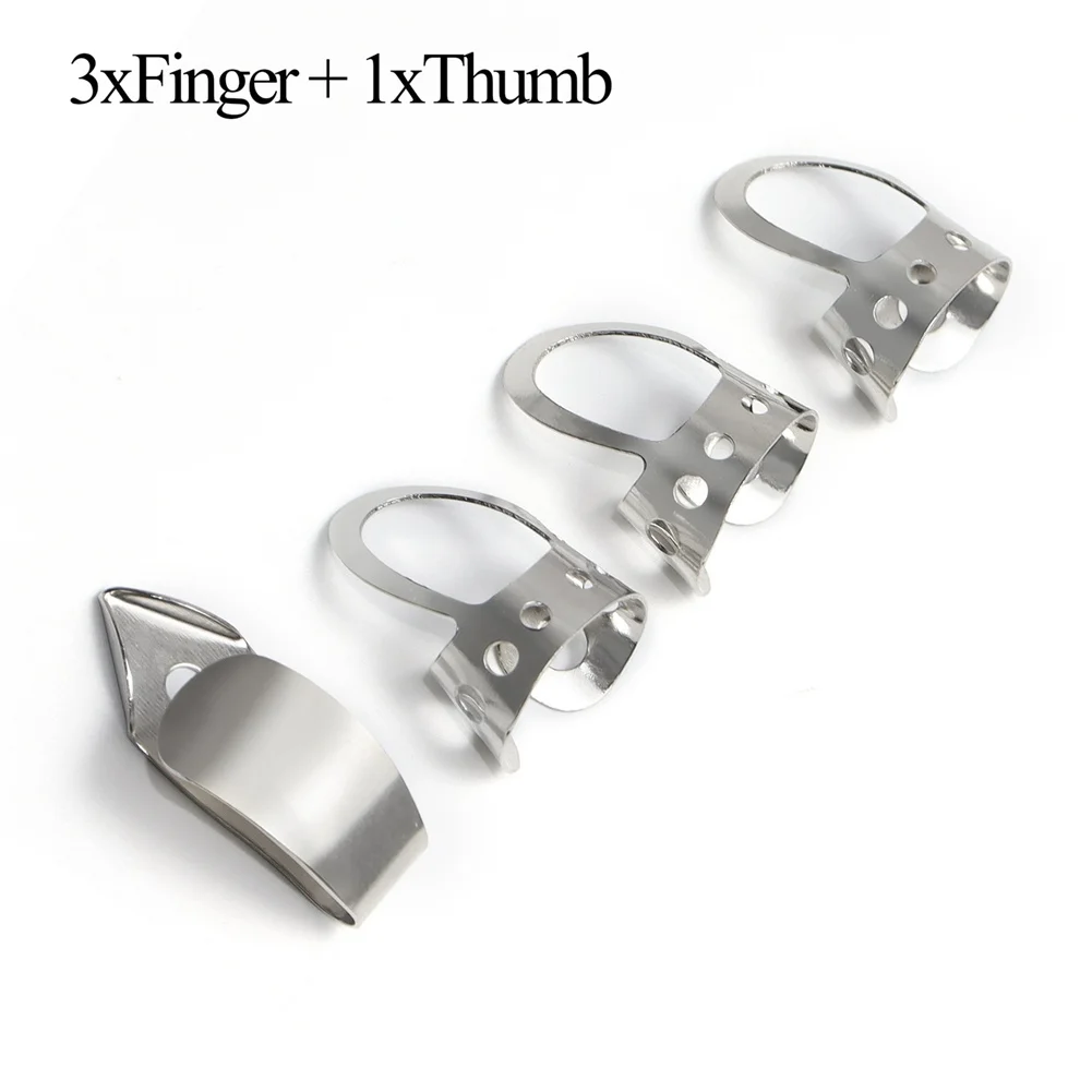 

4 Tone Deaf Music Metal Finger Picks Fingerstyle Thumb Picks Guitar Pick Silver For Banjo Guitar Finger With Holes Adjustable