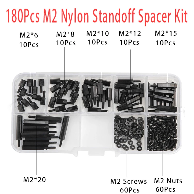 

180Pcs Hex Nylon Standoff Spacer Column M2 Female+Male For PCB Motherboard Fixed Plastic Spacing Screws Set