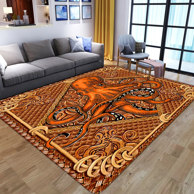 Artistic Octopus 3D Print Carpet For Living Room Bedroom Home Bathroom Anti-slip Door Mat Kids Play Large Area Rug Soft Foot Mat