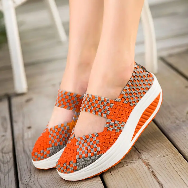 2023 Year New National Style Sports Women's Shoes Weight Loss Slimming Swing Shoes Woven Women's Heightened Thick Sole Shoes