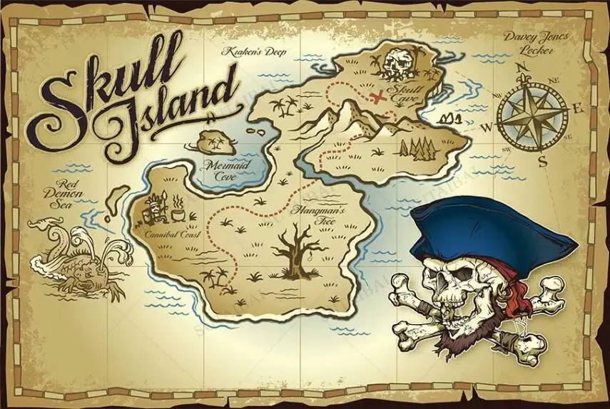 Морская карта с днем рождения навигационная пиратский корабль череп Остров