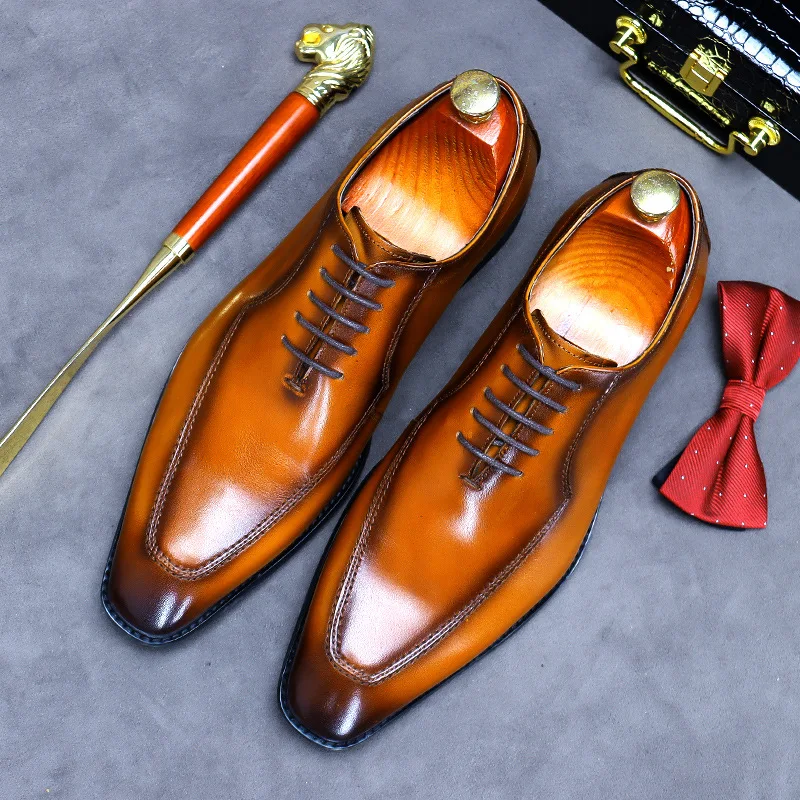 

Successful Man High-end Pointed Toe Formal Dress Shoes Mature Men's Full Grain Leather Brown All-match Wedding Groom Oxfords