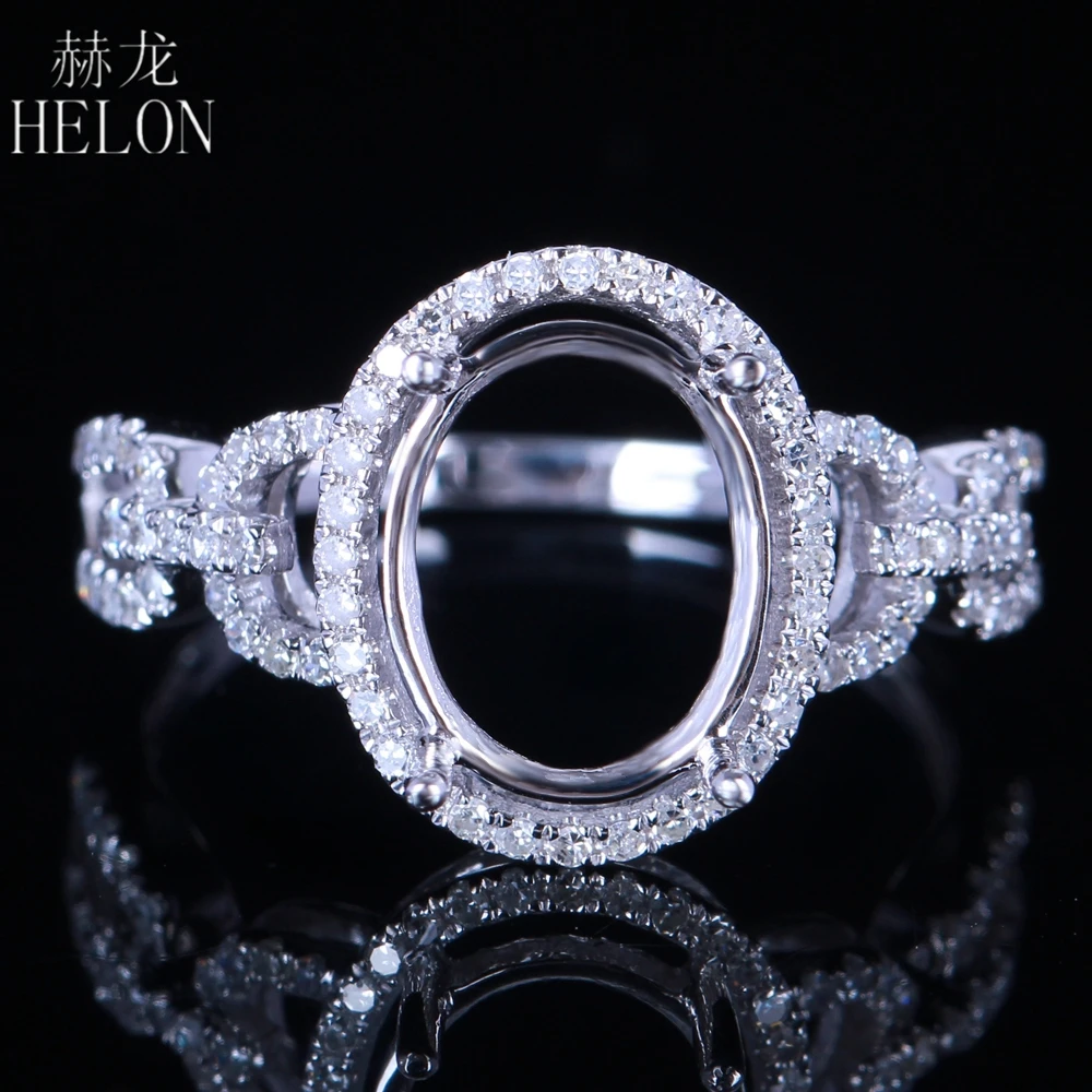 

HELON Oval Cut 10x8mm Solid 10K White Gold 0.3ct Natural Diamonds Women Trendy Fine Jewelry Semi Mount Engagement Wedding Ring