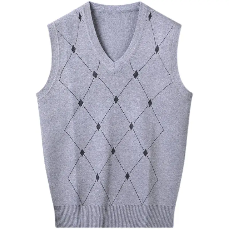 Classic Style Men's Knitting Cashmere Wool Blend Vest V Collar Loose Style Contrast Color High-quality Soft Keep Warm Vest G42