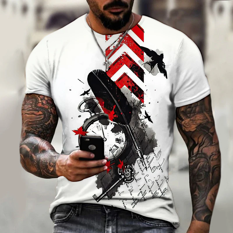 Мужские футболки с 3D принтом коллекция ужасов топы винтажные часы уличный компас