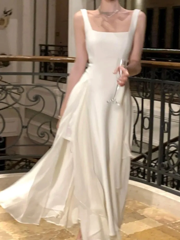 Женское вечернее платье трапециевидной формы без рукавов с квадратным вырезом