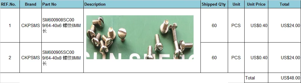 

Список деталей винтов для вышивальной машины