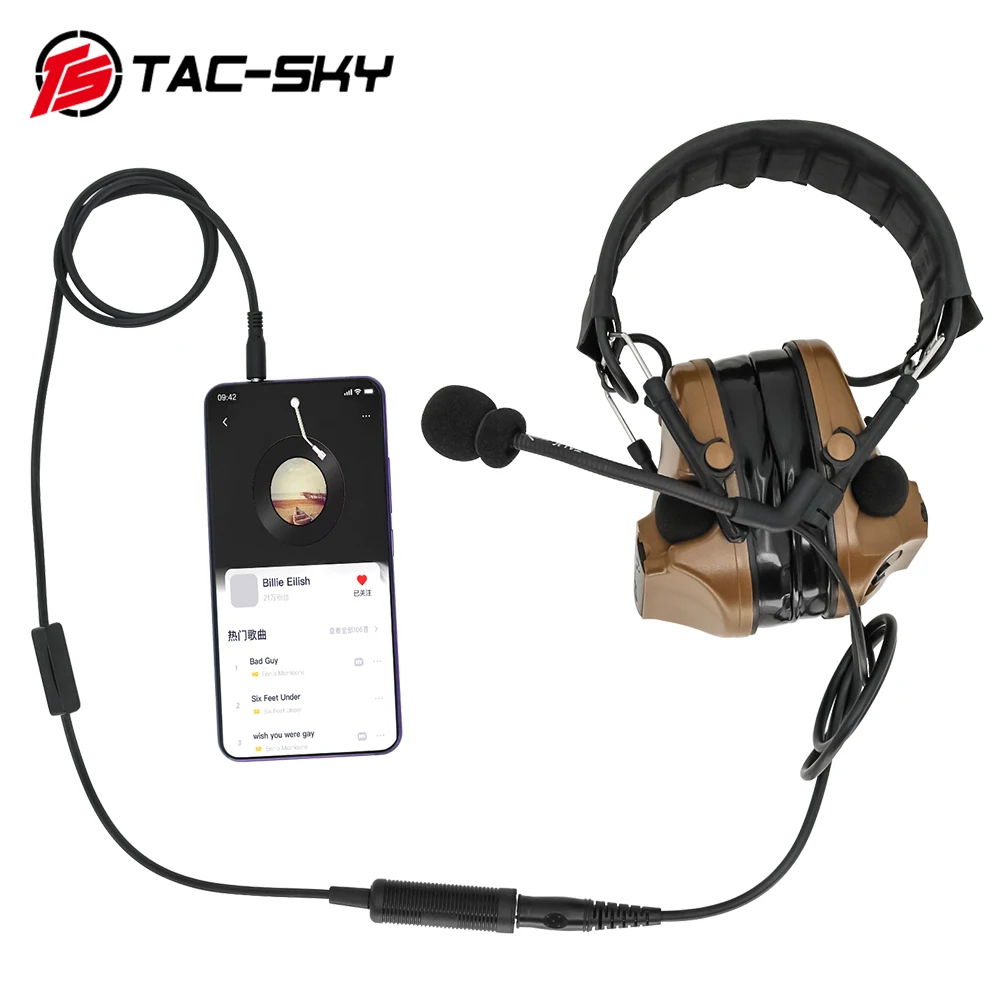 TS TAC-SKY Tactical Headphone Accessories Cell Phone Mini PTT Cell Phone Plug 3.5mm for MP3 Music Adapter Samsung HTC etc.
