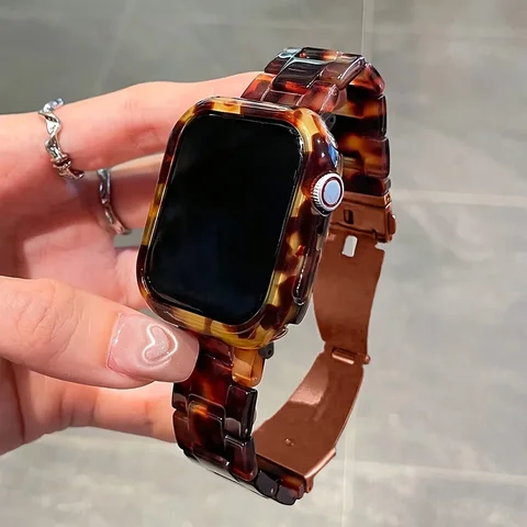 Набор из смоляного ремешка и полый чехол для Apple Watch 40/41/44/45/46 мм 49 мм для iWatch Series 10/9/8/7/6/5/SE, аксессуары для ремешка для часов