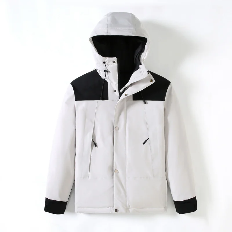 Winter White Duck Down Jacket Men And Women Patchwork Puffer Jacket Hooded Collar Windbreaker Thickening Outdoor Couple Coat