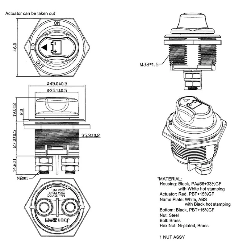 Поворотный отключительный выключатель для автомобильного аккумулятора 50/100/200 А -
