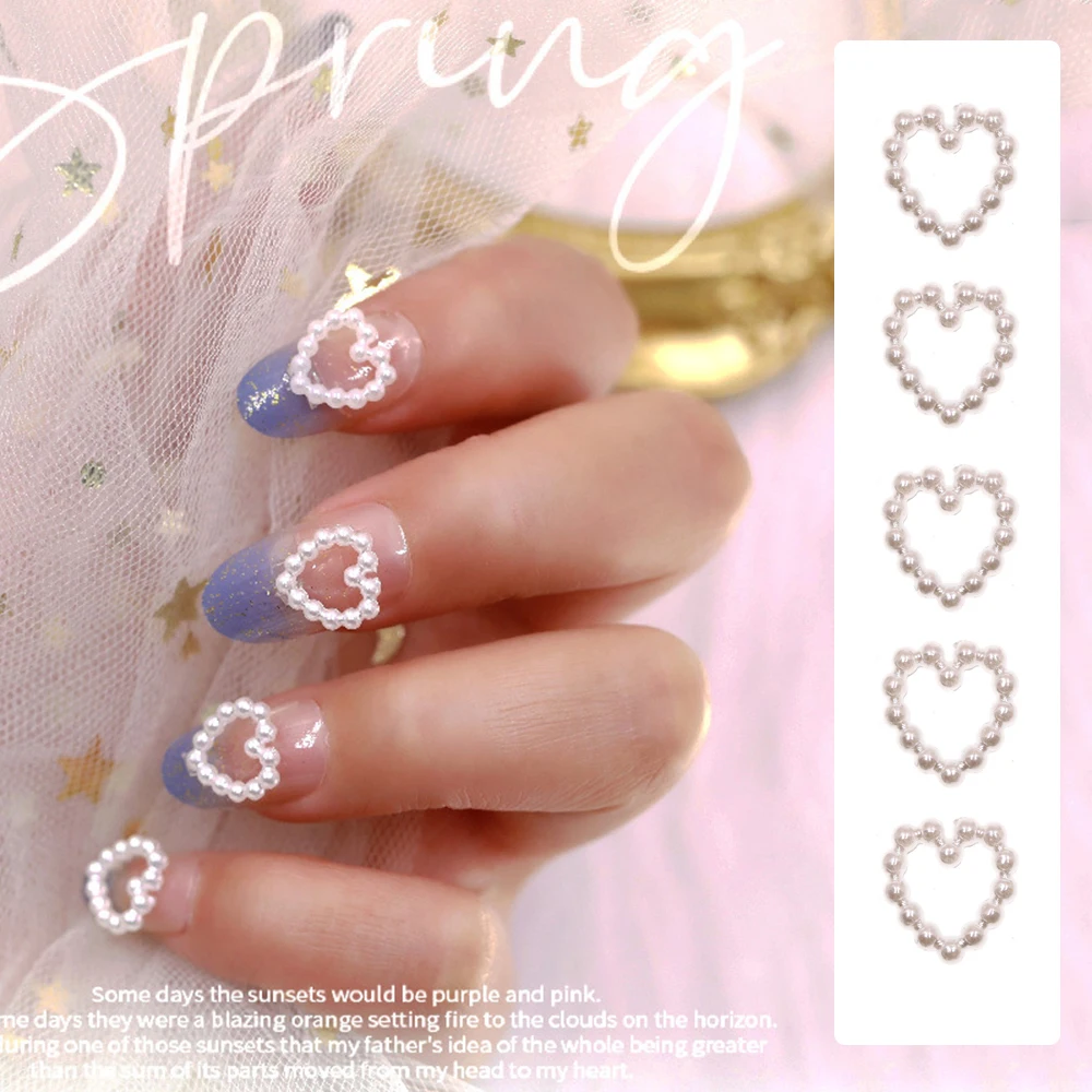 

20 White Delicate Heart Shaped Pearls 3D Hollow Love Pearl Nail Art Decorations DIY Nail Art Accessories