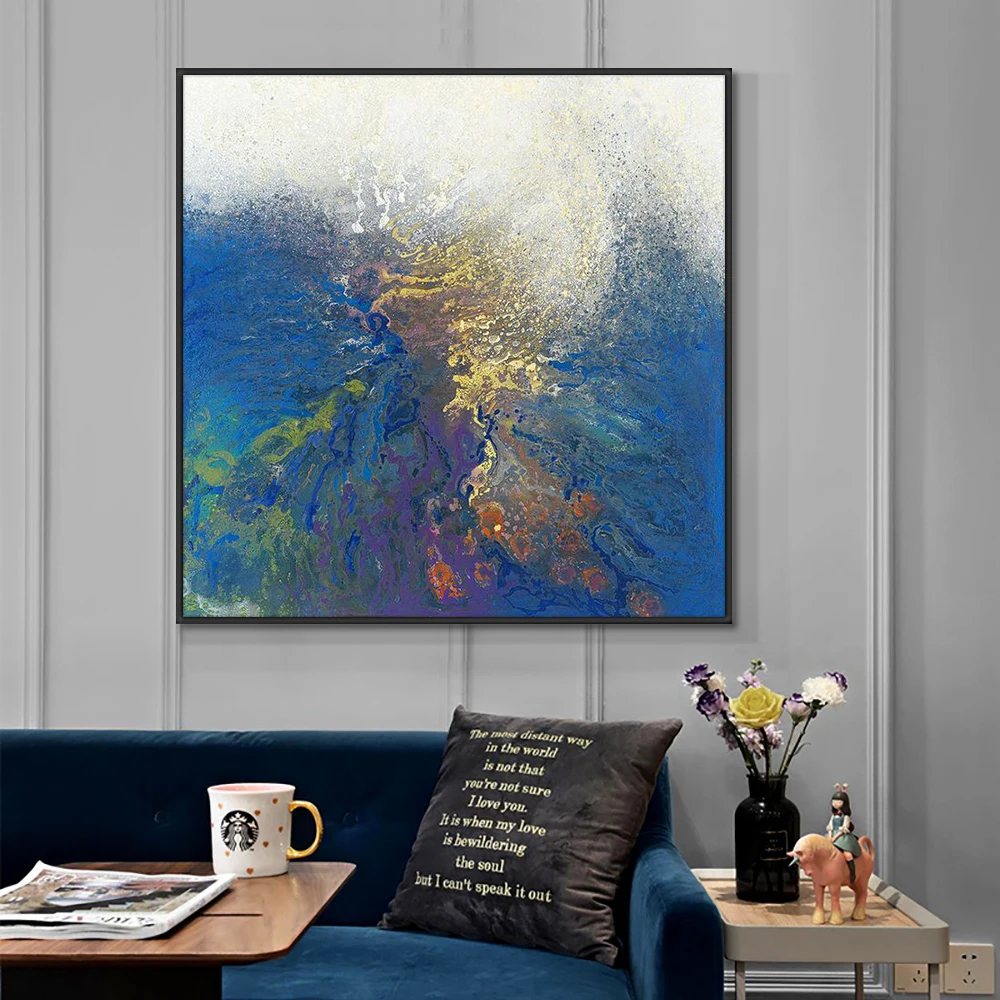 

Colorful Painting 100% Hand Painted Oil Painting On Canvas Abstract Blue Seascape Wall Art For Living Room House Decor Unframed