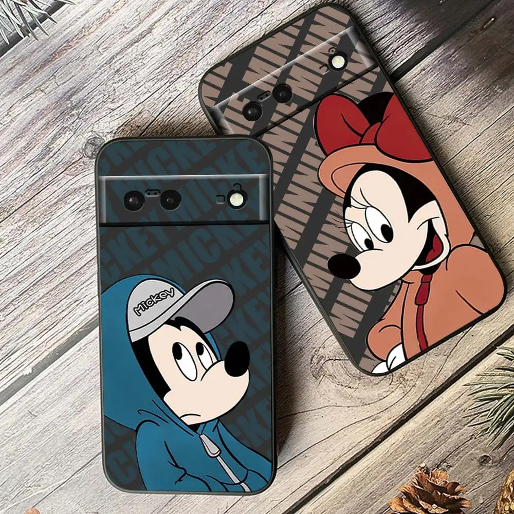 

Fashion Couple Mickey Minnie Phone Case For Google Pixel 8 7 6 Pro 6A 5A 5 4 4A XL 5G Black Shell Soft TPU Cover Fundas Capa