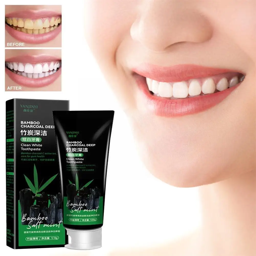 

100g Bamboo Charcoal Black Toothpaste Deep Clean Mint Stains Breath Care Beauty Flavor Whitening Teeth Health Maquiagem Bad I1R2