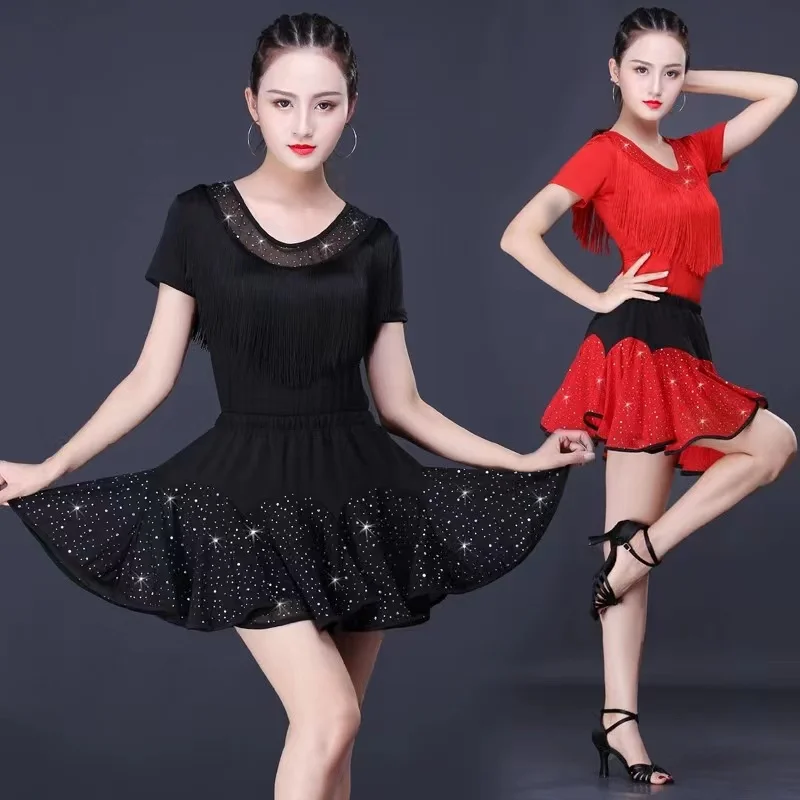 

Elegant Short Latin Dance Skirt For Women New Style Comfory Soft Ballroom Dance Costume Waltz Dance wear Modern Dance Suit