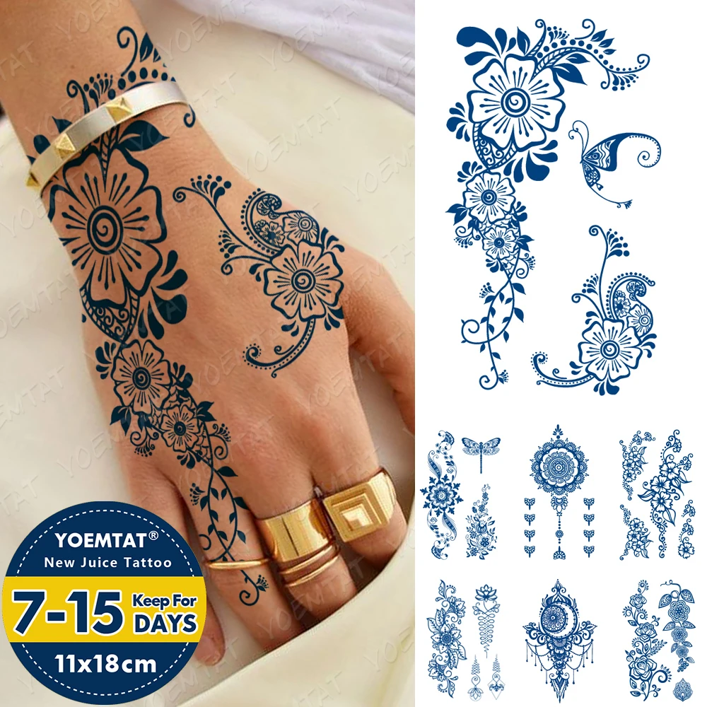 

Ink Bride Indian Henna Hand Painted Lasting Waterproof Temporary Tattoo Sticker Women Men Arm Waist Chest Body Art Fake Tattoos