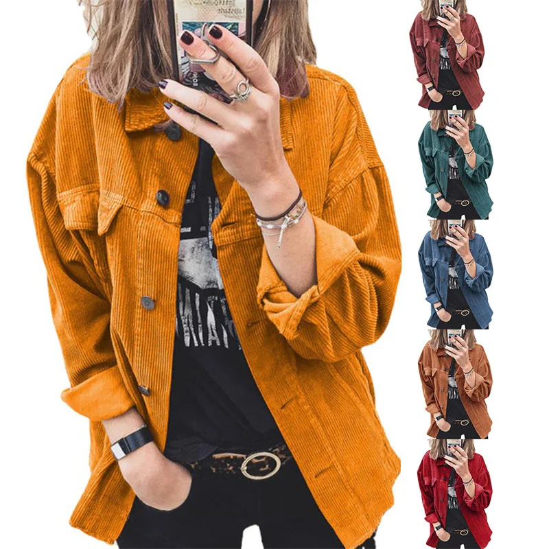 

Spring Autumn Women's Corduroy Lapel Jacket Casual Single-breasted Outerwear Lady Streetwear Loose Casual Cardigan Blouses