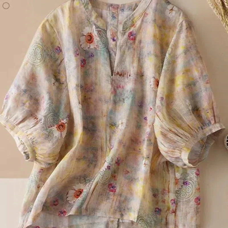 Женская футболка в этническом стиле свободная универсальная плиссированная с