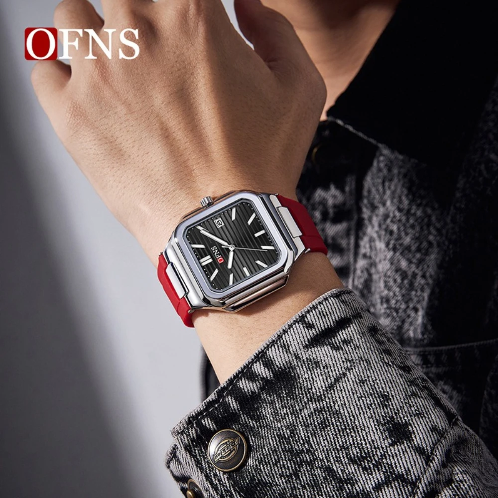 Фото OFNS 1650, модные кварцевые часы для отдыха, спортивный силиконовый ремешок, календарь, светящиеся водонепроницаемые квадратные часы для мужчин, Reloj Hombre №2