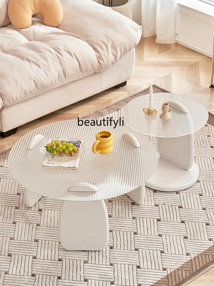 

Современный простой кофейный столик zq для гостиной дома маленькой квартиры круглый маленький столик для дивана стеклянный чайный столик к...