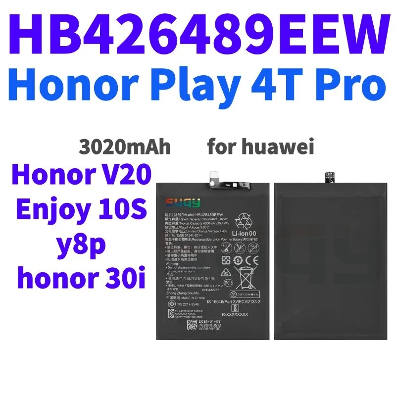 

4000mAh HB426489EEW Replacement Battery for Honor V20 Honor Play 4T Pro Bateria for huawei Enjoy 10S y8p honor 30i Batterie
