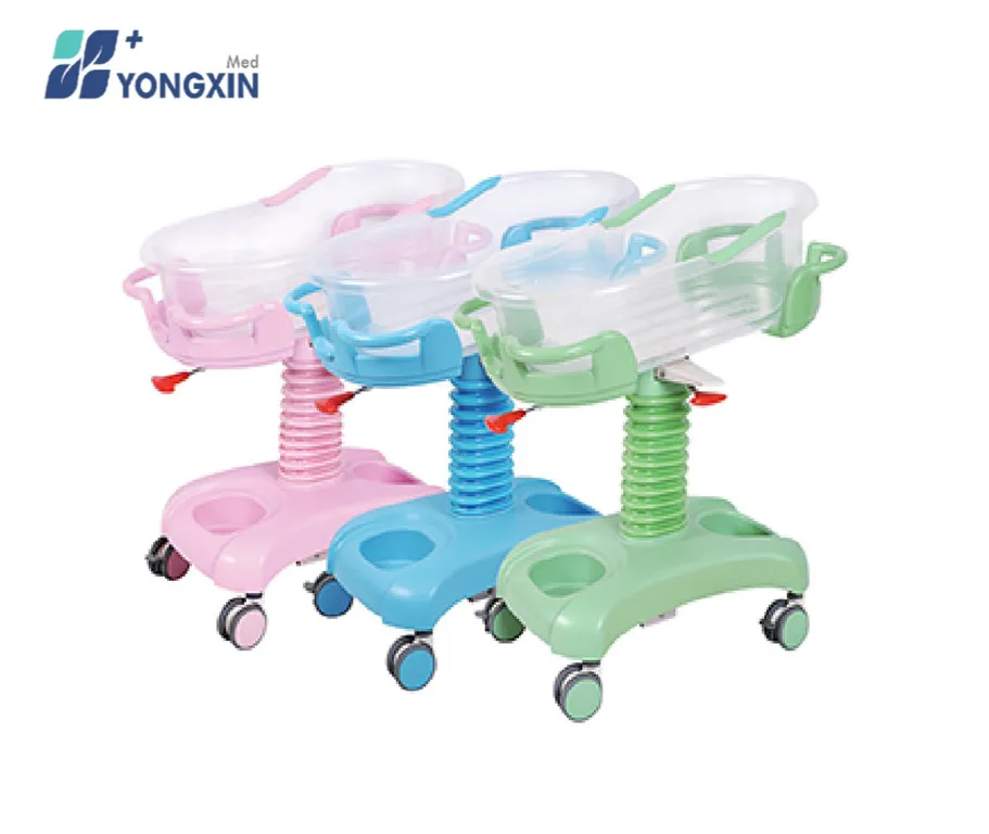 

Hospital Furniture Good Price baby supplies &products Movable Medical baby cribs with shelf for sale