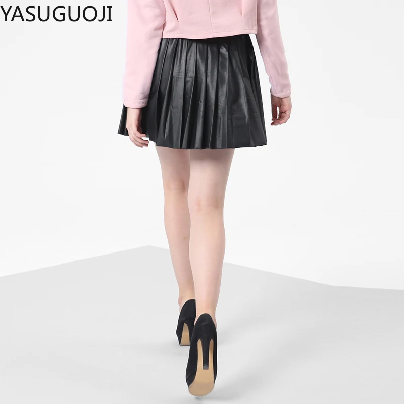 Модные черные женские юбки YASUGUOJI из искусственной кожи с мехом летняя эластичная
