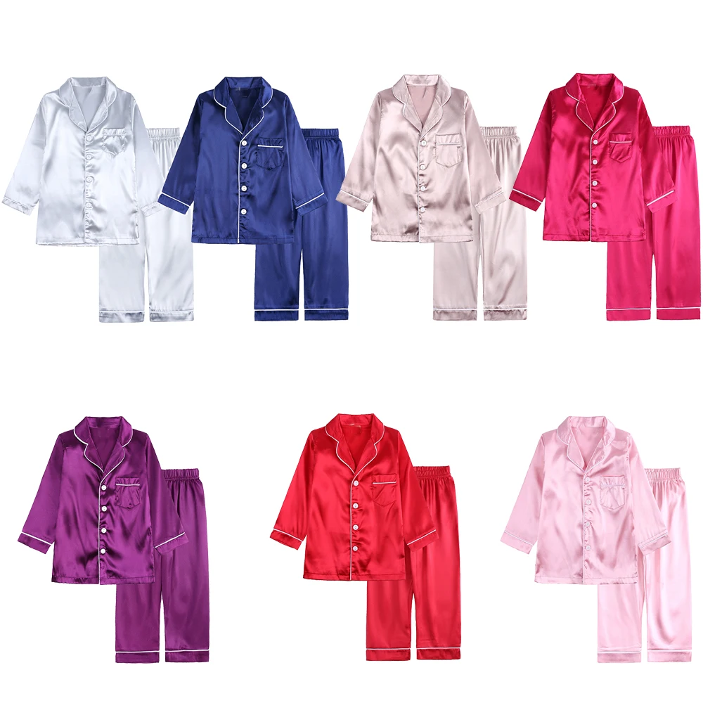 

Детская летняя Пижама, атласная шелковая Женская одежда для сна, пижамный комплект, длинная ночная рубашка, одежда для сна для мальчиков и девочек