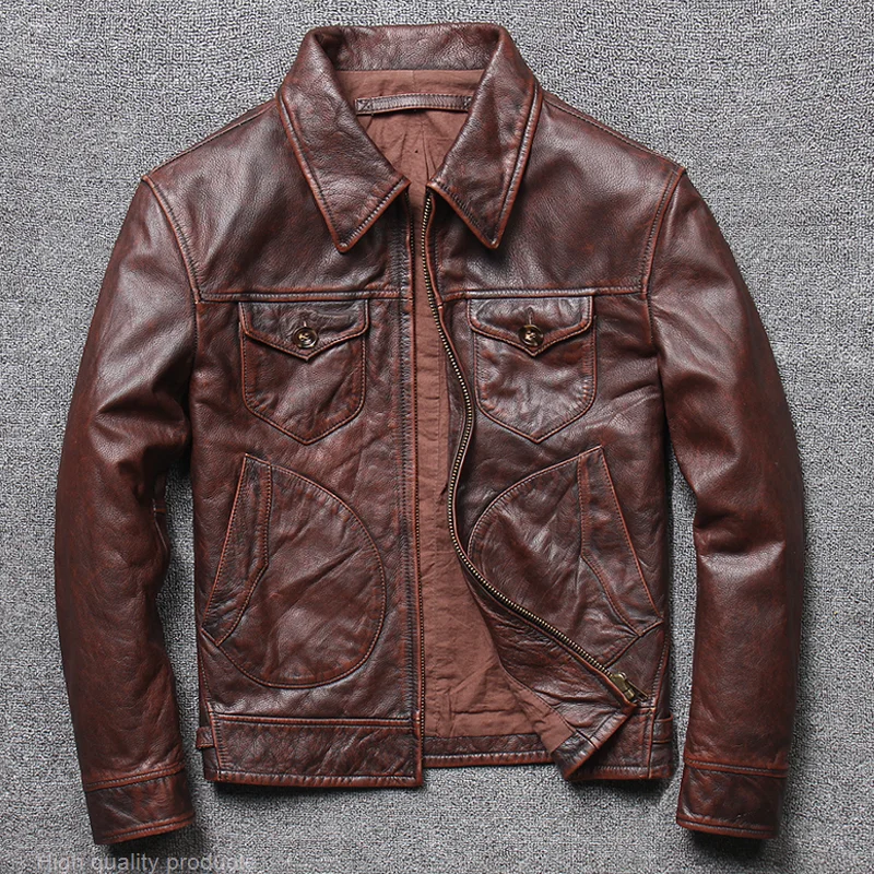 

Куртка мужская из натуральной воловьей кожи, мотоциклетный классический пиджак на молнии, винтажная байкерская куртка, DHL Бесплатная доставка