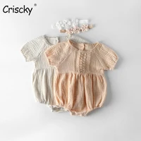 criscky newborn kid baby boys girls clothes summer sleeveless romper solid color cute sweet cotton jumpsuit lovely body suit